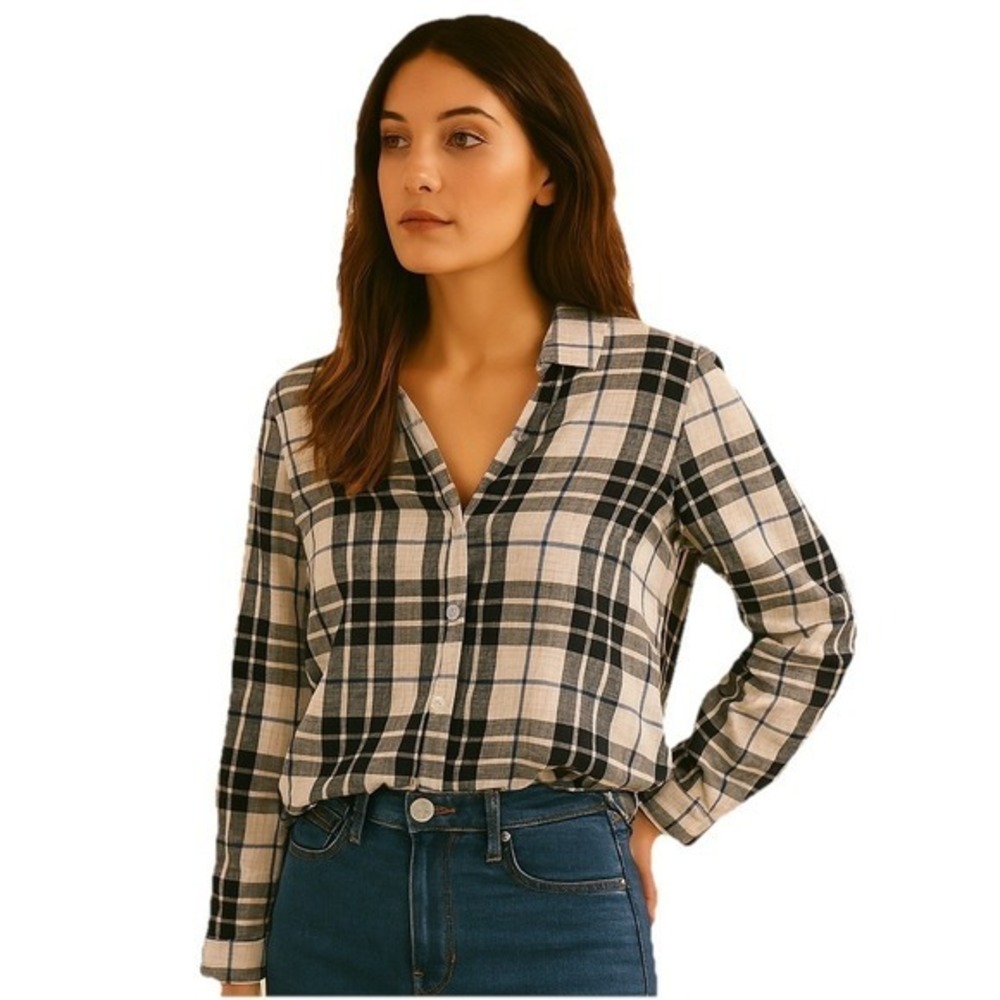 J Crew Sz S‎ 100% Cotton Plaid Preppy Work Casual Lagenlook Academia 90s Grunge